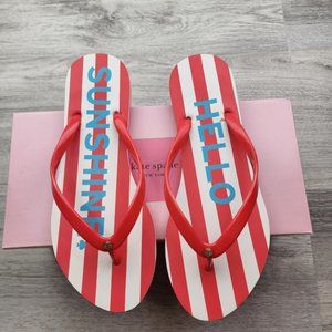 Kate Spade Feldon Flip Flops Hello Sunshine Tamarillo Striped Red White Size 10B